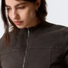 Genevieve Slim Structured Cotton Zip Jacket – Dark Grey Genevieve Slim Structured Cotton Zip Jacket – Dark Grey