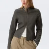 Genevieve Slim Structured Cotton Zip Jacket – Dark Grey Genevieve Slim Structured Cotton Zip Jacket – Dark Grey