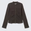Genevieve Slim Structured Cotton Zip Jacket – Dark Grey Genevieve Slim Structured Cotton Zip Jacket – Dark Grey