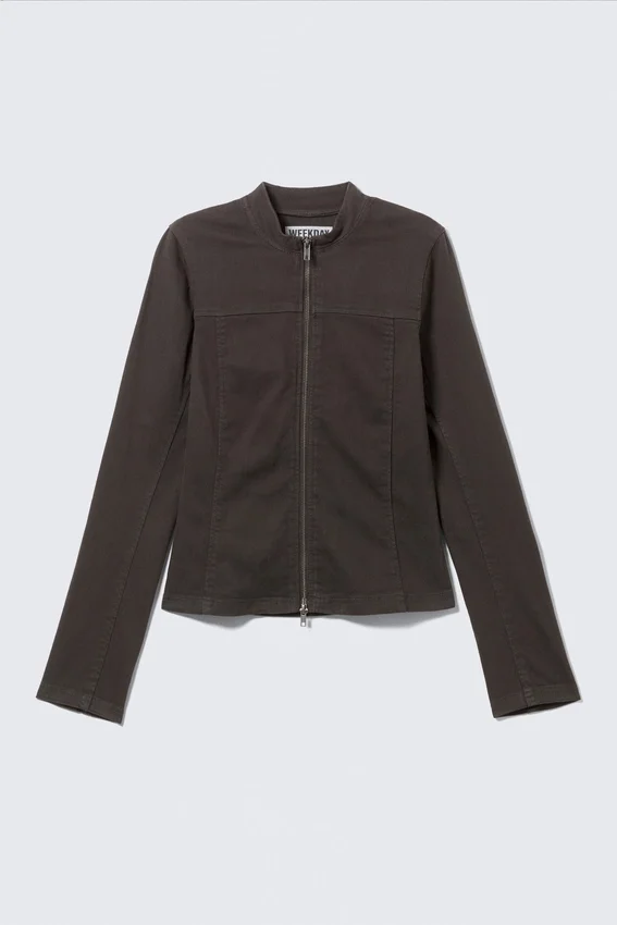 Genevieve Slim Structured Cotton Zip Jacket – Dark Grey Genevieve Slim Structured Cotton Zip Jacket – Dark Grey