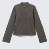 Genevieve Slim Structured Cotton Zip Jacket – Dark Grey Genevieve Slim Structured Cotton Zip Jacket – Dark Grey