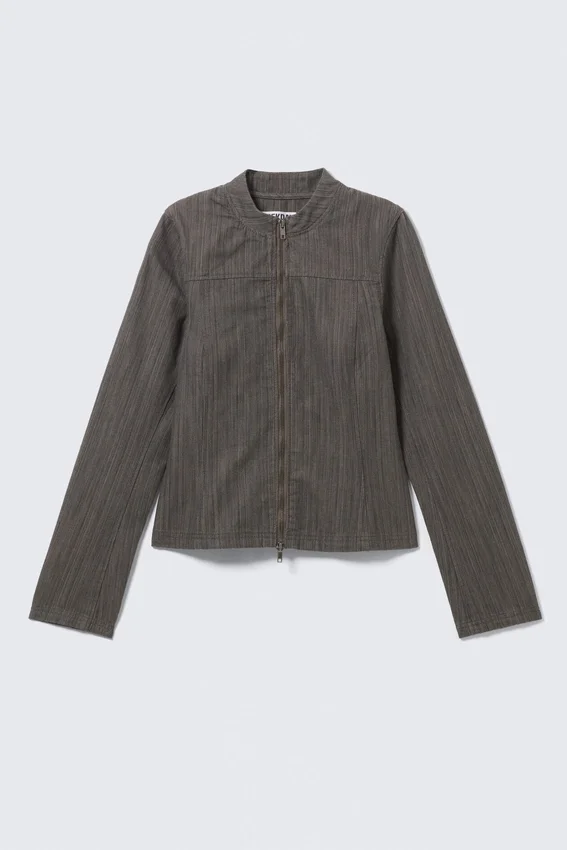 Genevieve Slim Structured Cotton Zip Jacket – Dark Grey Genevieve Slim Structured Cotton Zip Jacket – Dark Grey