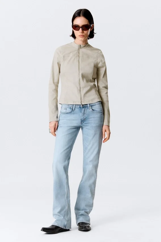 Genevieve Slim Structured Cotton Zip Jacket – Light Beige Genevieve Slim Structured Cotton Zip Jacket – Light Beige