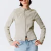Genevieve Slim Structured Cotton Zip Jacket – Light Beige Genevieve Slim Structured Cotton Zip Jacket – Light Beige