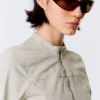 Genevieve Slim Structured Cotton Zip Jacket – Light Beige Genevieve Slim Structured Cotton Zip Jacket – Light Beige