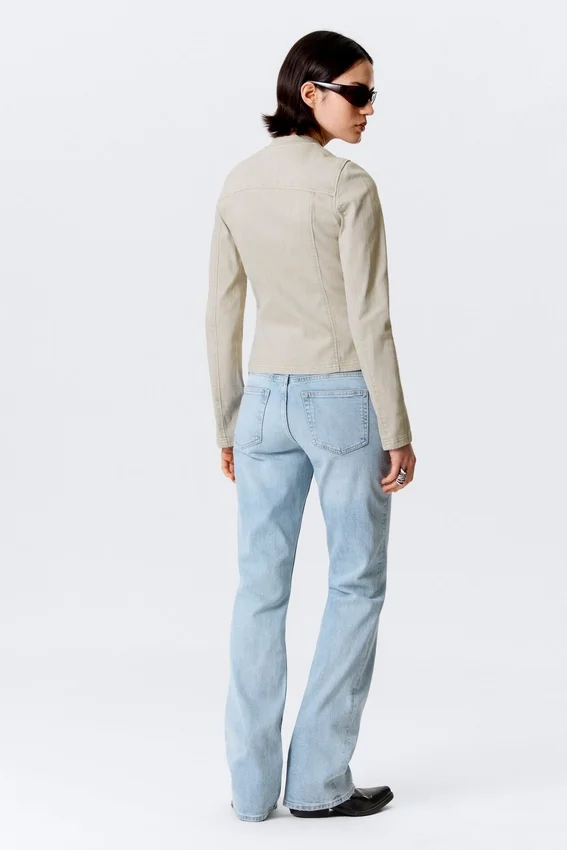 Genevieve Slim Structured Cotton Zip Jacket – Light Beige Genevieve Slim Structured Cotton Zip Jacket – Light Beige