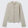 Genevieve Slim Structured Cotton Zip Jacket – Light Beige Genevieve Slim Structured Cotton Zip Jacket – Light Beige