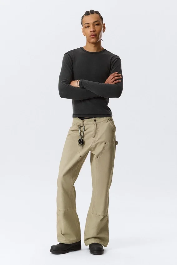 Gia F Flared Workwear Trousers – Washed Beige Gia F Flared Workwear Trousers – Washed Beige