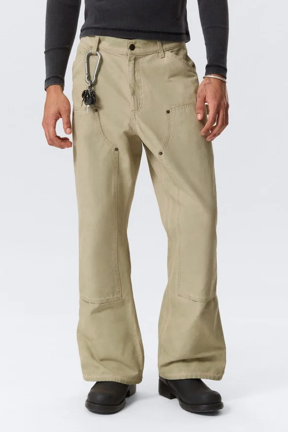 Gia F Flared Workwear Trousers – Washed Beige Gia F Flared Workwear Trousers – Washed Beige