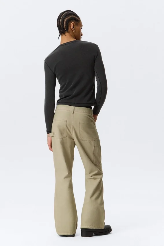 Gia F Flared Workwear Trousers – Washed Beige Gia F Flared Workwear Trousers – Washed Beige