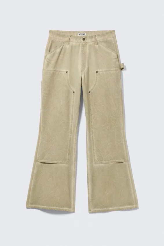 Gia F Flared Workwear Trousers – Washed Beige Gia F Flared Workwear Trousers – Washed Beige