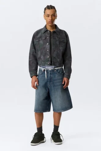 Gia F Relaxed Cotton Trucker Jacket – Navy Camo