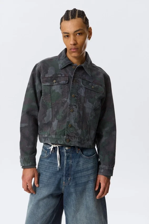 Gia F Relaxed Cotton Trucker Jacket – Navy Camo Gia F Relaxed Cotton Trucker Jacket – Navy Camo