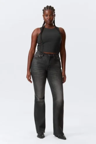 Glow Curve High Waisted Regular Flared Jeans – Black Web – Black