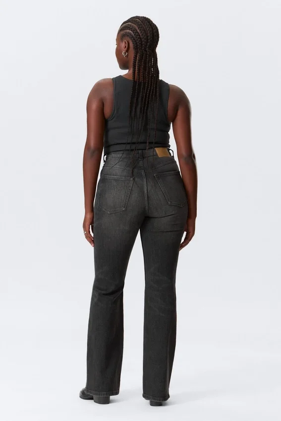 Glow Curve High Waisted Regular Flared Jeans – Black Web – Black Glow Curve High Waisted Regular Flared Jeans – Black Web – Black