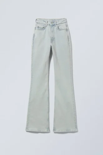 Glow Curve High Waisted Regular Flared Jeans – Snow Blue – Light Blue