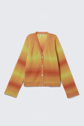 Gradient V-Neck Knitted Cardigan – Orange & Yellow Fade