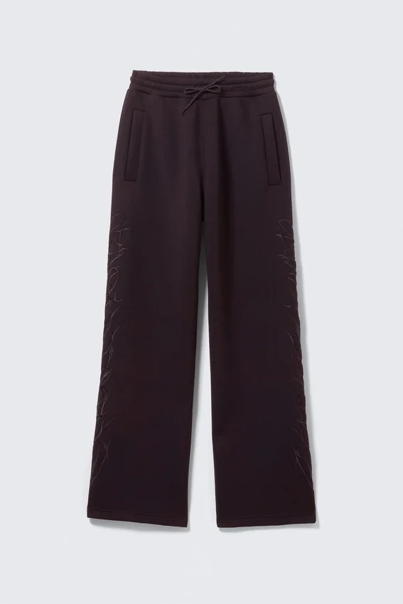 Graphic Loose Fit Scuba Sweatpants – Dark Purple – Embroidered Graphic Loose Fit Scuba Sweatpants – Dark Purple – Embroidered