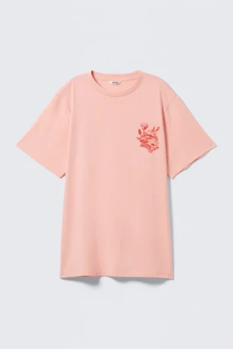 Graphic Oversized Cotton T-Shirt – Light Pink – Floral Print
