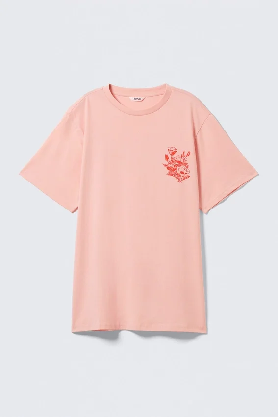 Graphic Oversized Cotton T-Shirt – Light Pink – Floral Print Graphic Oversized Cotton T-Shirt – Light Pink – Floral Print