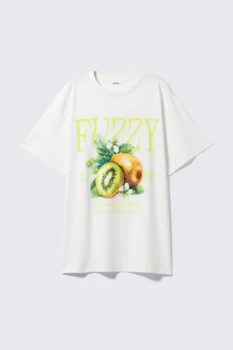 Graphic Oversized Cotton T-Shirt – White – Fuzzy