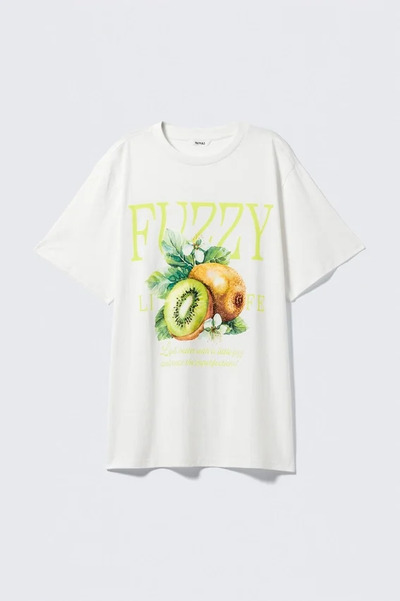 Graphic Oversized Cotton T-Shirt – White – Fuzzy Graphic Oversized Cotton T-Shirt – White – Fuzzy