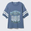 Graphic Short-Sleeved Varsity T-Shirt – Dusty Blue – Magic Rose