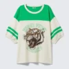 Graphic Short-Sleeved Varsity T-Shirt – White & Green – Tiger Fury Graphic Short-Sleeved Varsity T-Shirt – White & Green – Tiger Fury