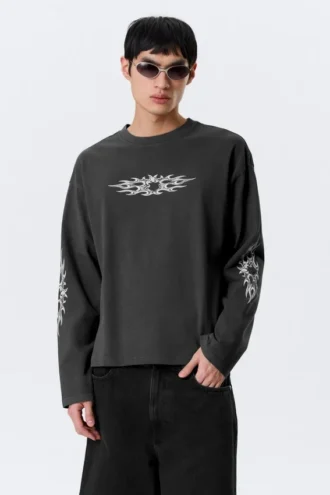 Great Boxy Graphic Long Sleeve T-Shirt – Dark Grey – Air Flame Great Boxy Graphic Long Sleeve T-Shirt – Dark Grey – Air Flame