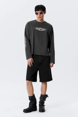 Great Boxy Graphic Long Sleeve T-Shirt – Dark Grey – Air Flame Great Boxy Graphic Long Sleeve T-Shirt – Dark Grey – Air Flame