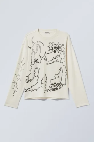 Great Boxy Graphic Long Sleeve T-Shirt – Dusty White – Shaky Monster Great Boxy Graphic Long Sleeve T-Shirt – Dusty White – Shaky Monster