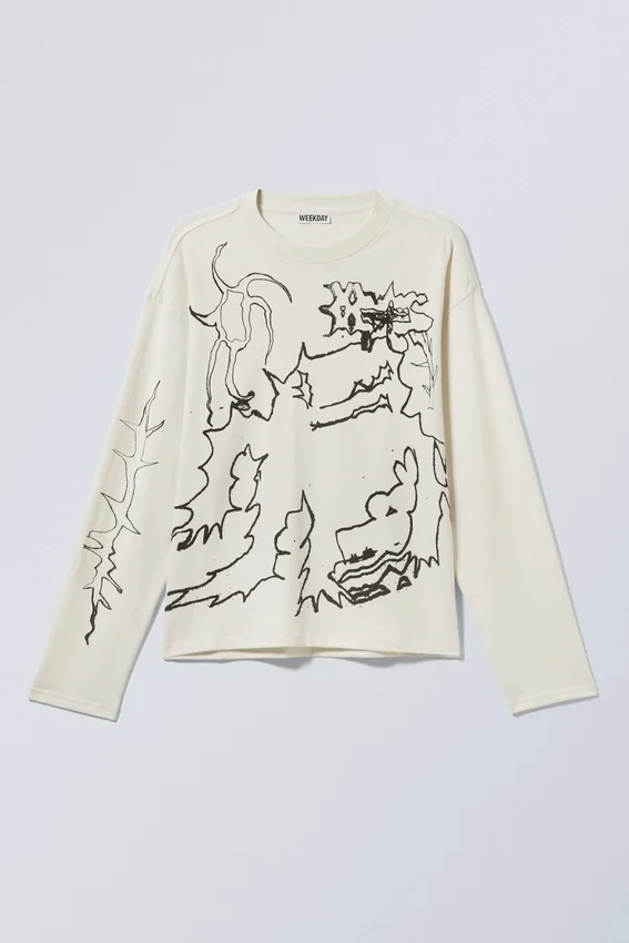 Great Boxy Graphic Long Sleeve T-Shirt – Dusty White – Shaky Monster Great Boxy Graphic Long Sleeve T-Shirt – Dusty White – Shaky Monster