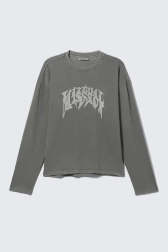Great Boxy Graphic Long Sleeve T-Shirt – Washed Grey – Virtual Mission Great Boxy Graphic Long Sleeve T-Shirt – Washed Grey – Virtual Mission