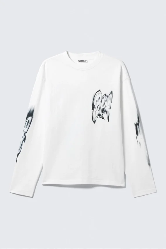 Great Boxy Graphic Long Sleeve T-Shirt – White – Abstract Print Great Boxy Graphic Long Sleeve T-Shirt – White – Abstract Print