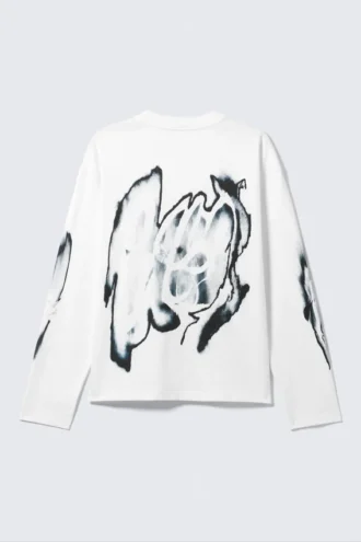Great Boxy Graphic Long Sleeve T-Shirt – White – Abstract Print Great Boxy Graphic Long Sleeve T-Shirt – White – Abstract Print