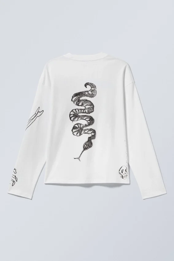 Great Boxy Graphic Long Sleeve T-Shirt – White – Skeleton Dreams Great Boxy Graphic Long Sleeve T-Shirt – White – Skeleton Dreams