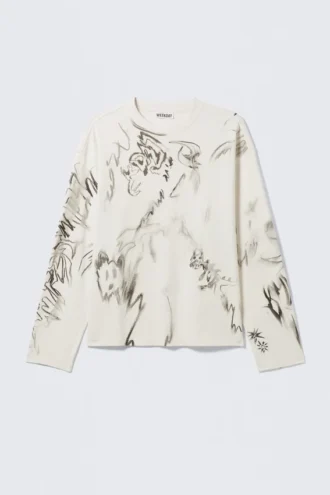 Great Boxy Graphic Long Sleeve T-Shirt – White – Sketch Book