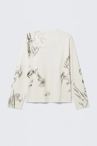 Great Boxy Graphic Long Sleeve T-Shirt – White – Sketch Book