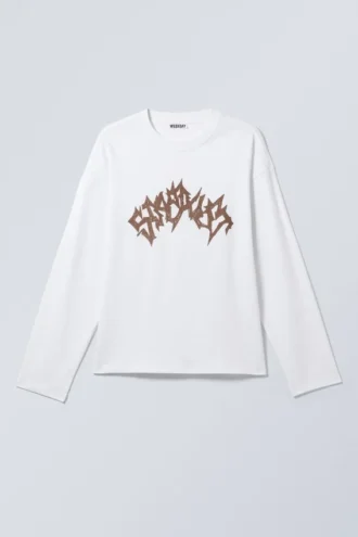 Great Boxy Graphic Long Sleeve T-Shirt – White – Stardust