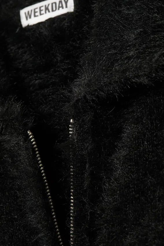 Hairy Knitted Zip Cardigan – Black Hairy Knitted Zip Cardigan – Black