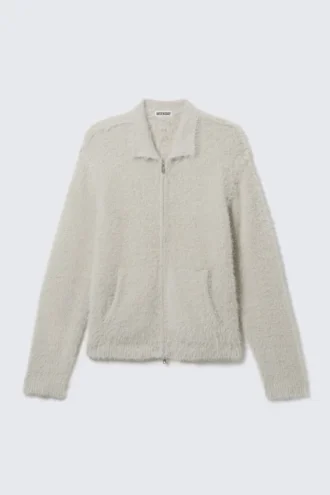 Hairy Knitted Zip Cardigan – Dirty White