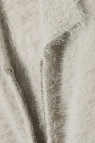 Hairy Knitted Zip Cardigan – Dirty White