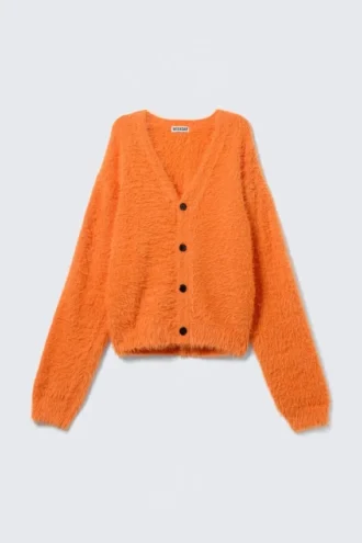 Hairy V-Neck Cardigan – Orange