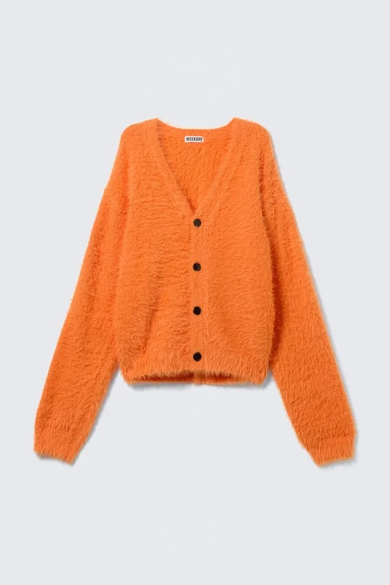 Hairy V-Neck Cardigan – Orange Hairy V-Neck Cardigan – Orange
