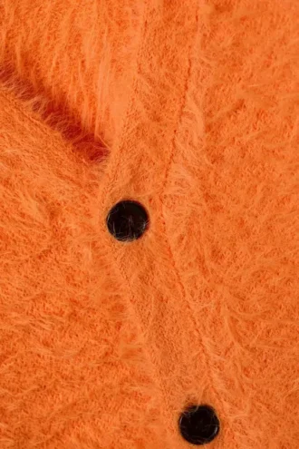 Hairy V-Neck Cardigan – Orange