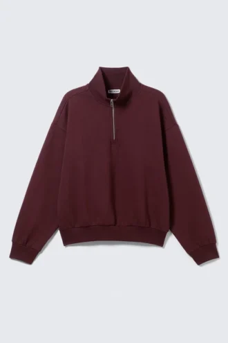 Half-Zip Loose Fit Sweatshirt – Dark Red