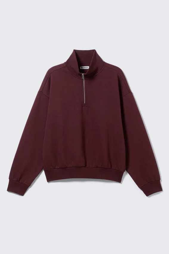 Half-Zip Loose Fit Sweatshirt – Dark Red Half-Zip Loose Fit Sweatshirt – Dark Red