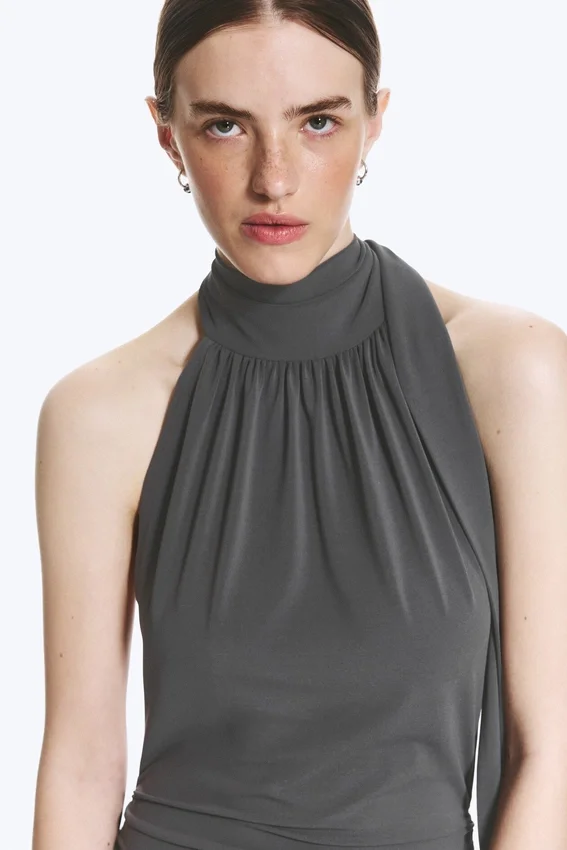 Halter Maxi Dress – Dark Grey Halter Maxi Dress – Dark Grey