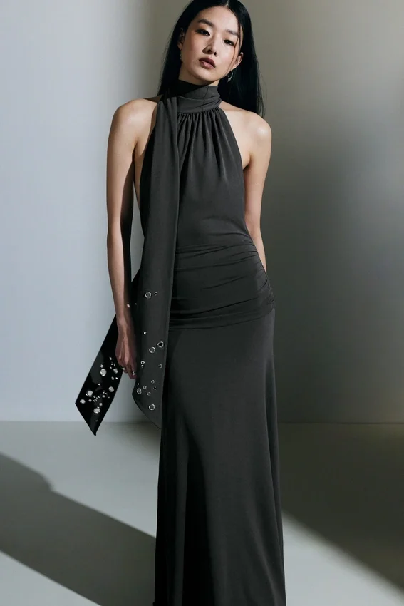 Halter Maxi Dress – Dark Grey Halter Maxi Dress – Dark Grey