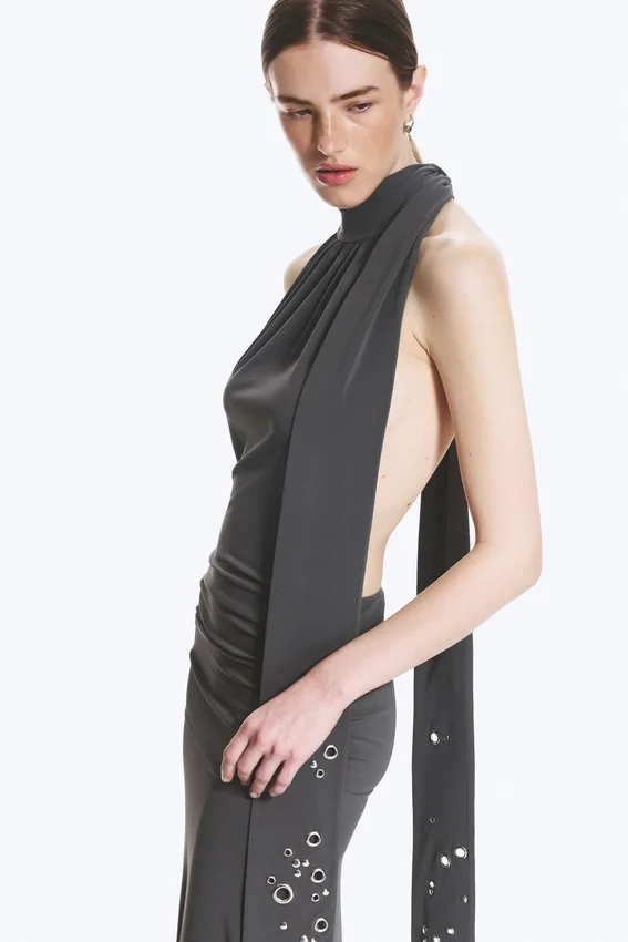 Halter Maxi Dress – Dark Grey Halter Maxi Dress – Dark Grey
